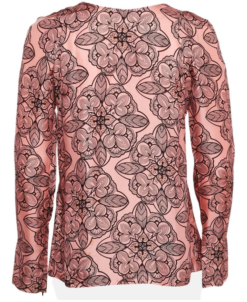 Women's Pink Printed Silk Full Sleeve Top