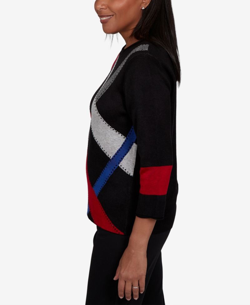 Petite 3/4-Sleeve Crewneck Colorblock Sweater