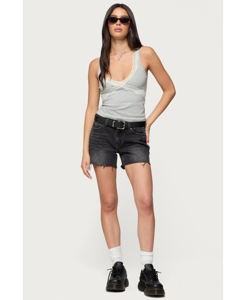 Women's Oriana Contrast Lacey V Neck Top