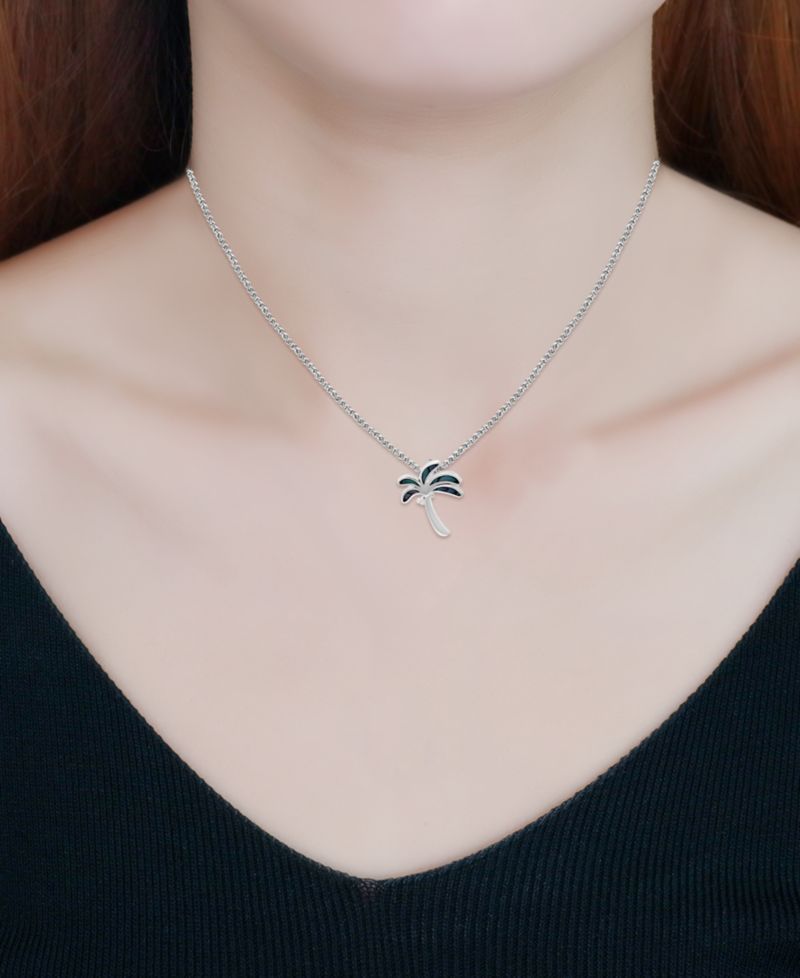 Abalone or Pink Shell Inlay Palm Tree Pendant Necklace