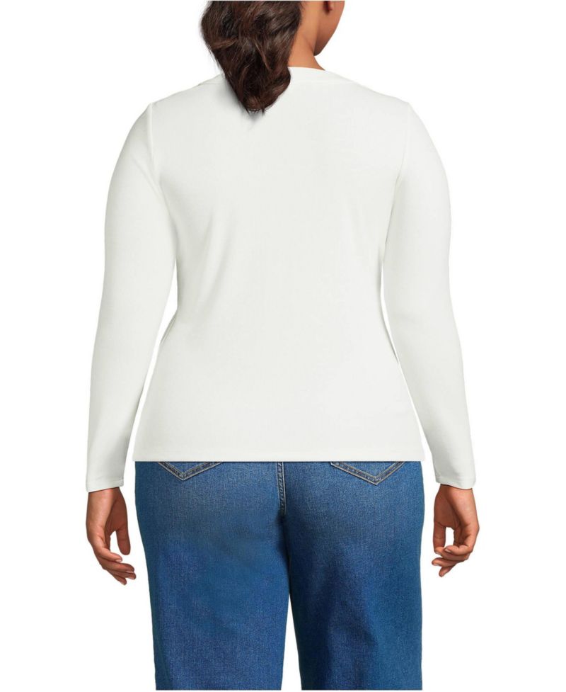 Plus Size Drapey Rib Fitted Long Sleeve Henley T-Shirt