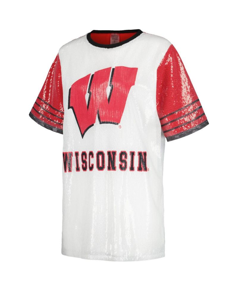 Women's White Wisconsin Badgers Chic Full Sequin Jersey Dress