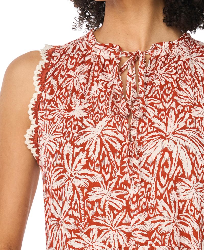Women's Printed Sleeveless-Crocheted-Trim Maxi Dress