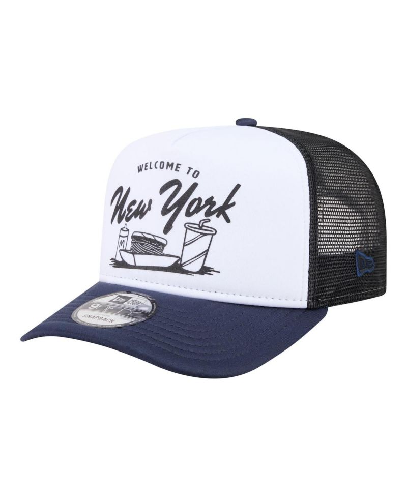 Men's White/Navy New York Yankees Foodie A-Frame 9FIFTY Trucker Snapback Hat