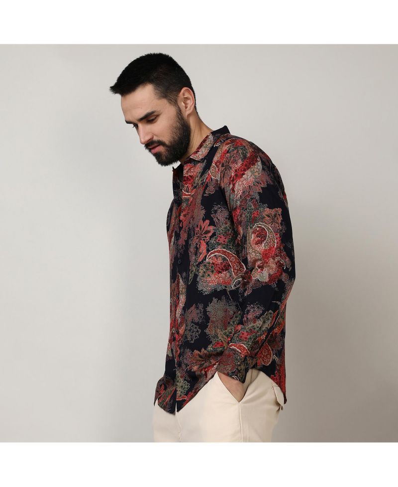 Men's Crimson Red & Midnight Black Paisley Flora Shirt