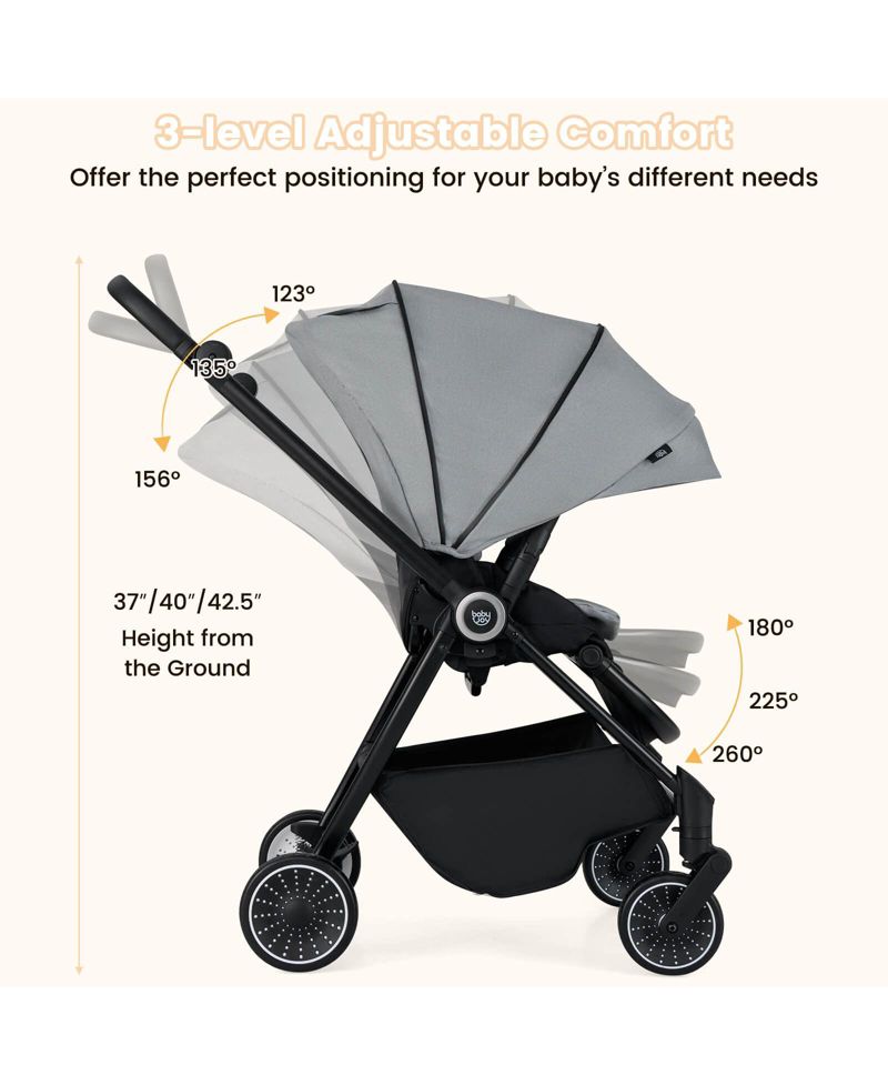 Baby Stroller Foldable Infant Pram with Reclining Backrest Handle