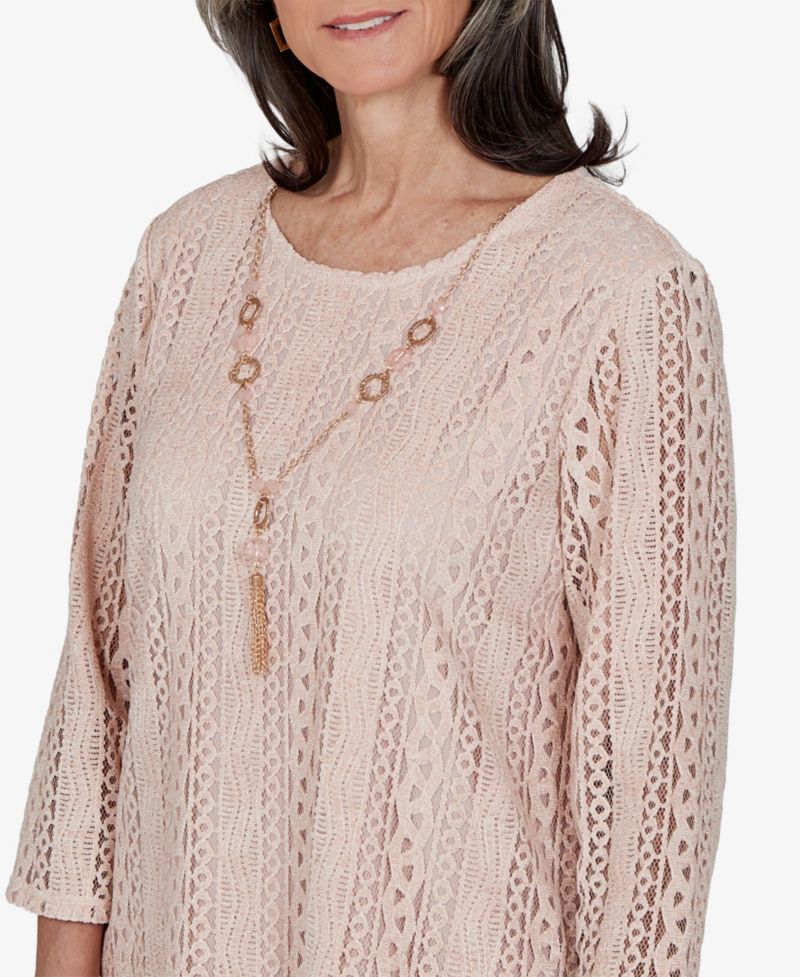 Petite 3/4-Sleeve Lace Knit Blouse
