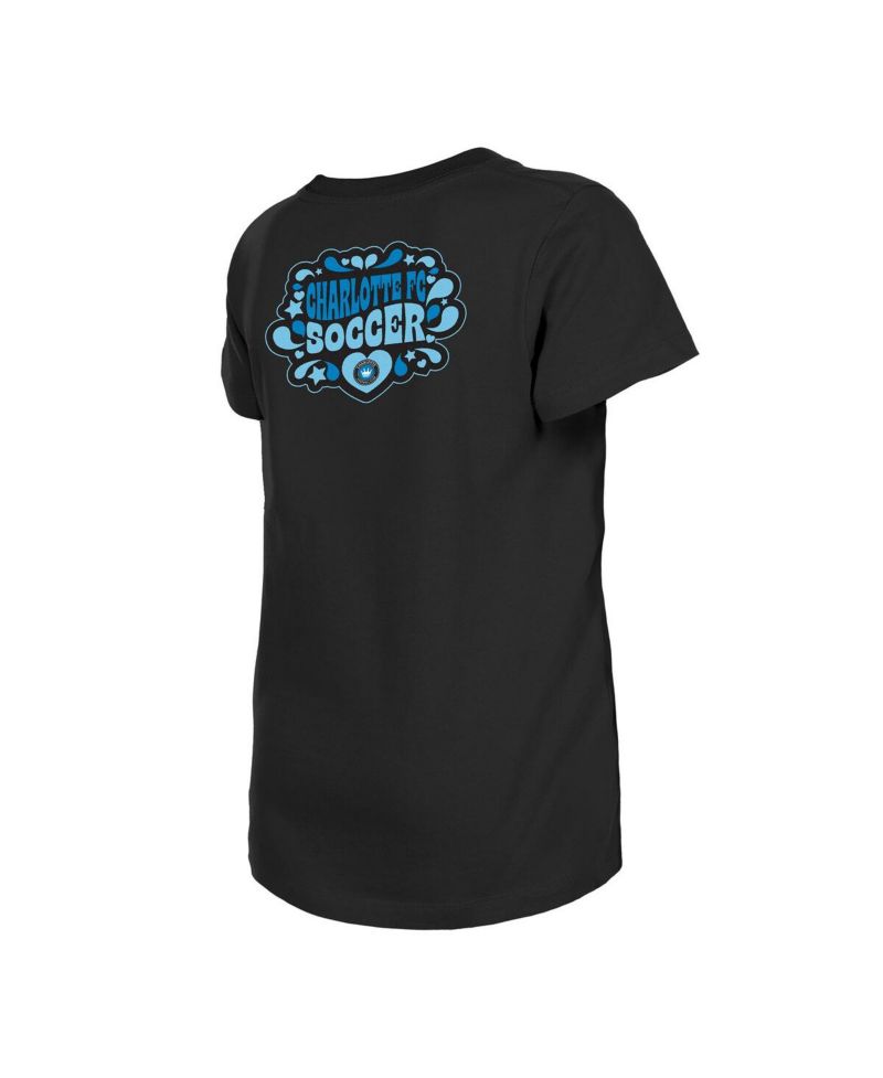 Big Girls Black Charlotte FC Bubble Heart T-Shirt