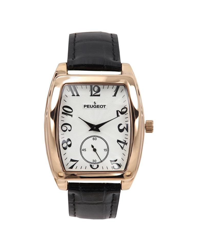 Men’s Vintage 49mm x 38mm Rose Gold Tonneau Shaped Watch with Black Leather Band