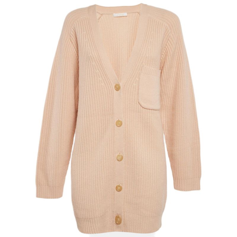 Women's Pastel Pink Cashmere Knit Button Front Cardigan