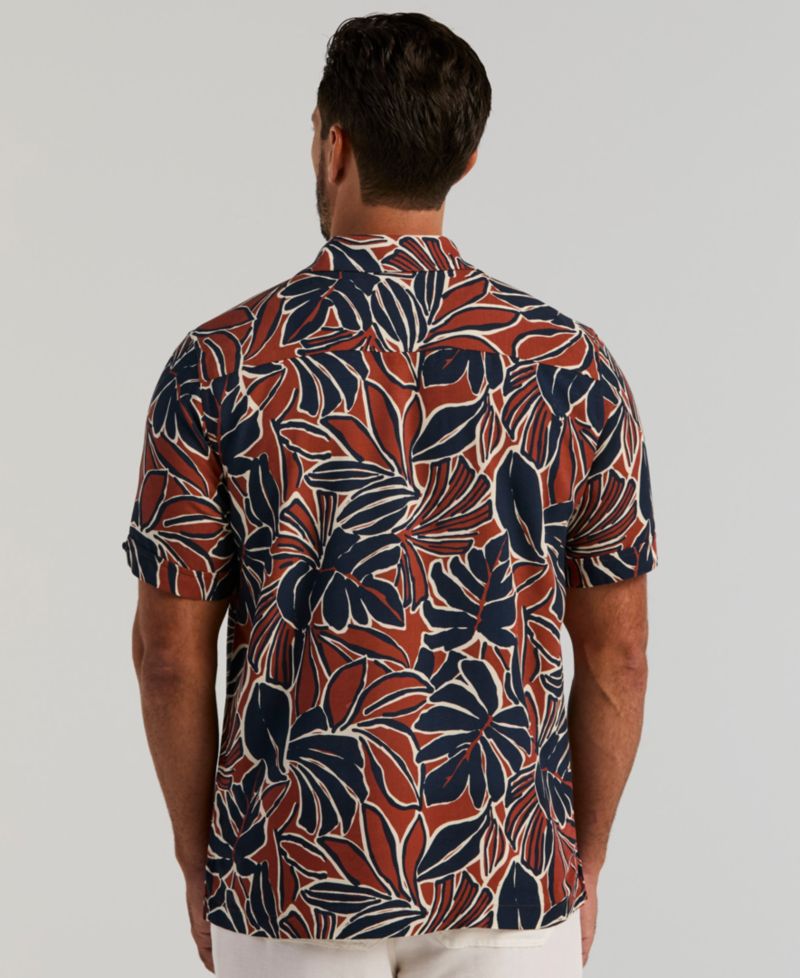 Men's Tropical Print Point Collar Short-Sleeve Button-Up Shirt