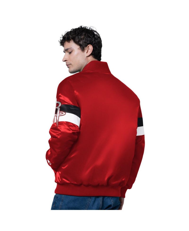 Men's Red Houston Rockets Triple Option Varsity Full-Snap Satin Jacket