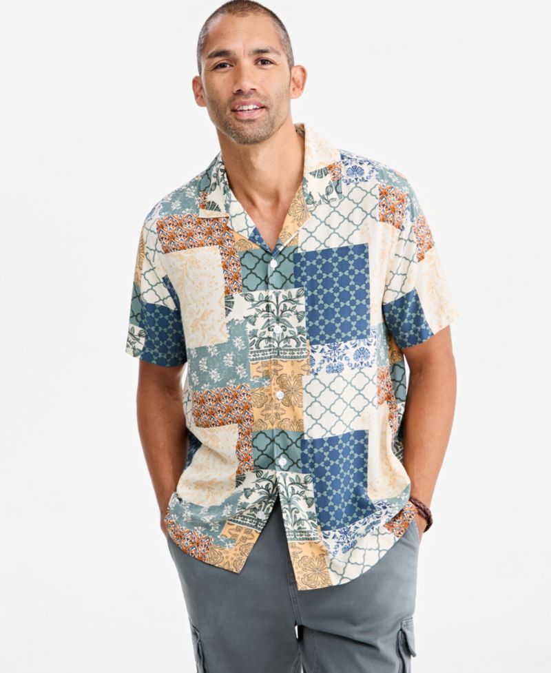 Men's Jones Patchwork-Print Camp Shirt