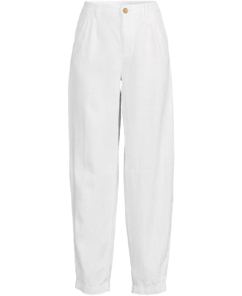 Women's Linen High Rise Pleated Barrel Leg Ankle Pants