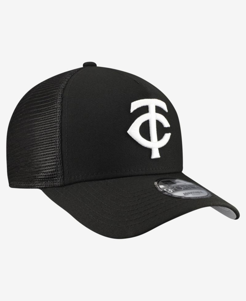 Men's Black Minnesota Twins Side Script 9FORTY A-Frame Trucker Adjustable Hat