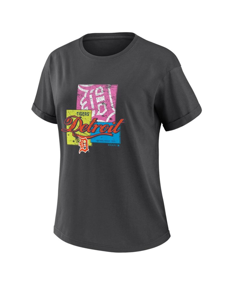Women's Charcoal Detroit Tigers Domestic Box Color Boyfriend T-Shirt