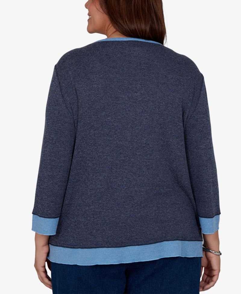 Plus Size Heathered Colorblock 3/4-Sleeve Top