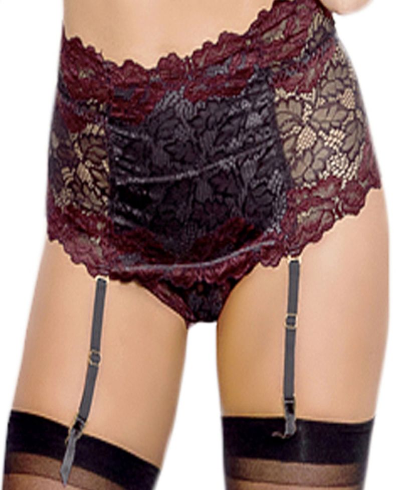 Women's Hi-Waist Garter & Thong 2-Piece Lingerie Set