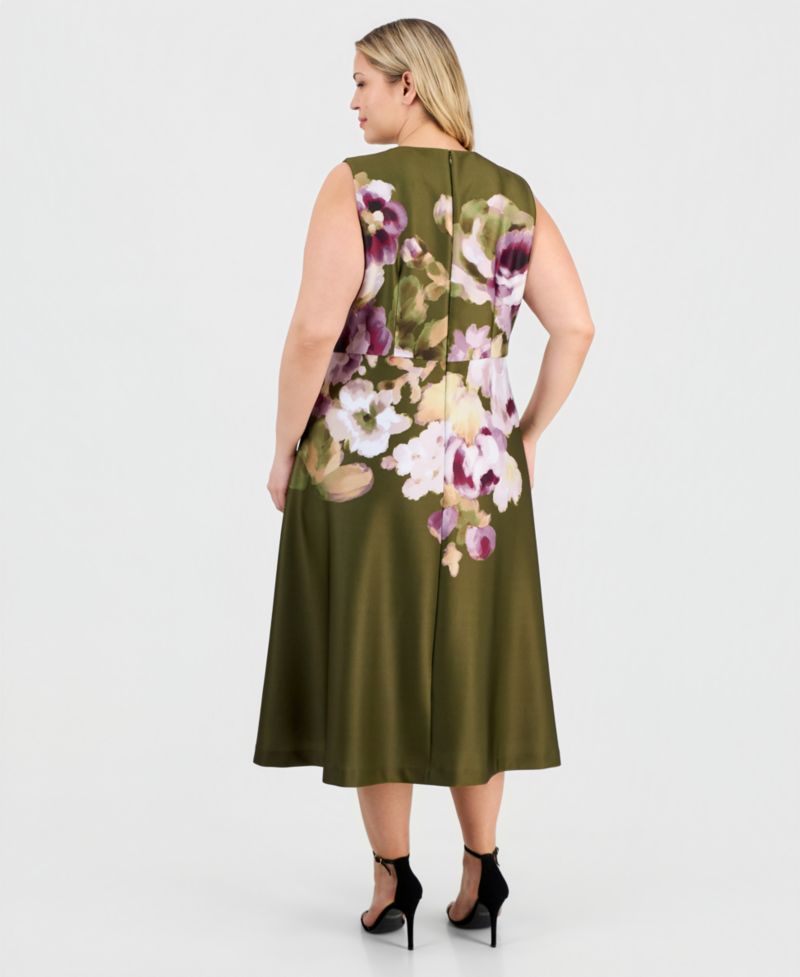 Plus-Size Printed Scuba A-Line Dress