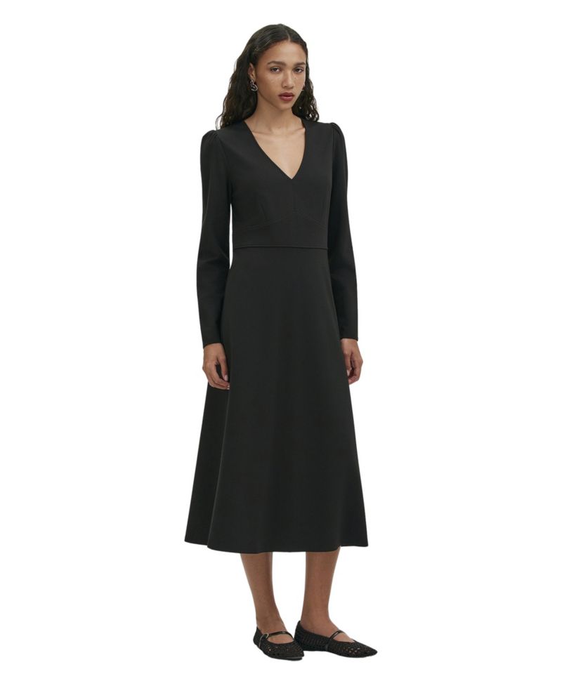 Women's Seraphina Ponte Jersey A-Line V-Neck Long-Sleeve Midi Dress
