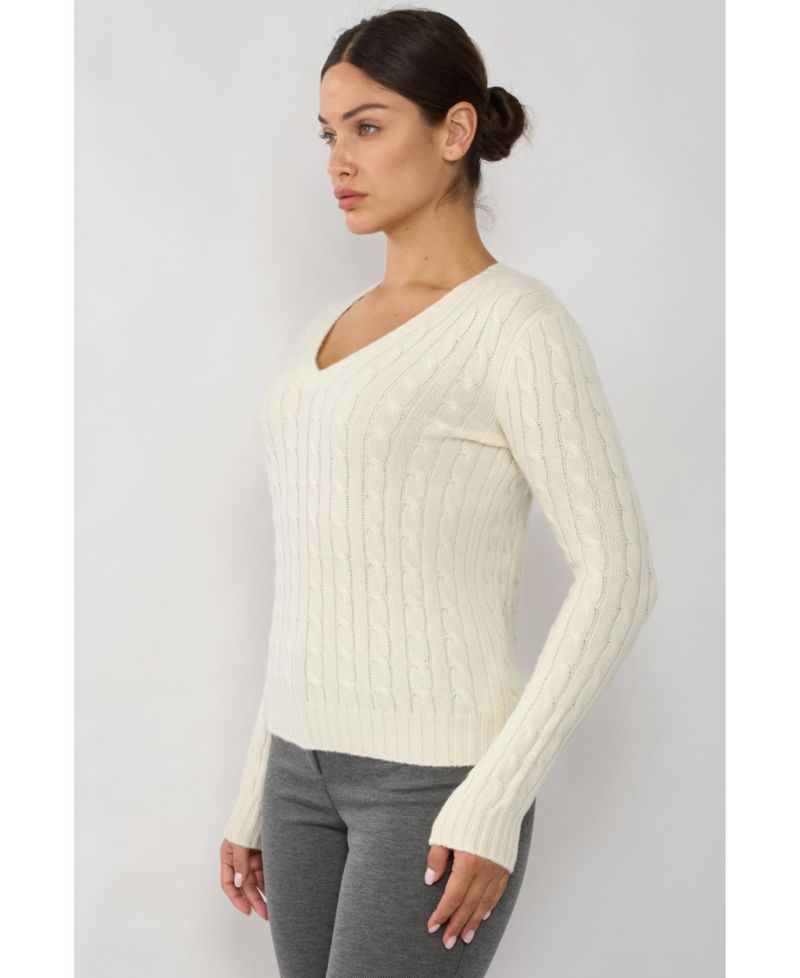 Women's 100% Cashmere V-Neck Sweater | Chuncky Cashmere Cable-knit Sweaters