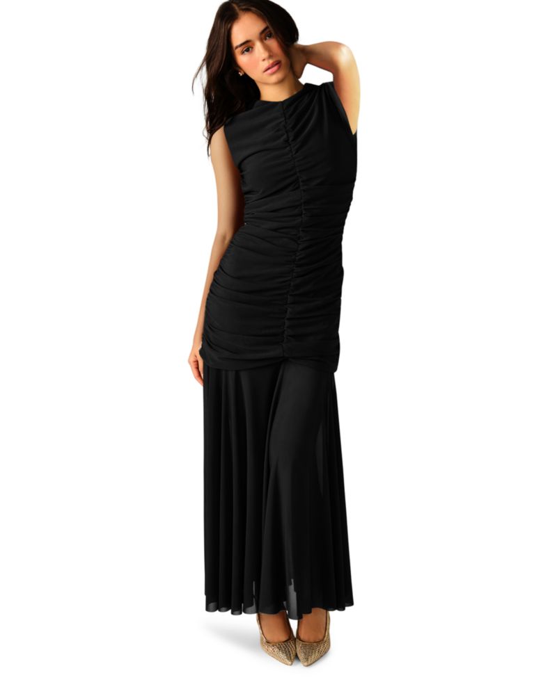 Women's Ruched Crewneck Maxi Dress