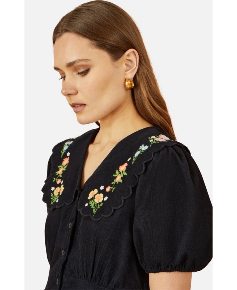 Women's Embroidered Collar Cord Tea Dress