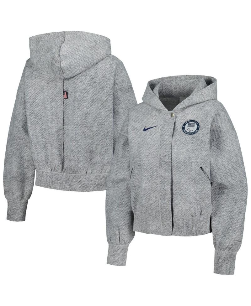 Women's Gray U.S. Paralympics 2024 Paralympics Media Day Oversized Cropped Performance Full-Zip Hoodie Jacket