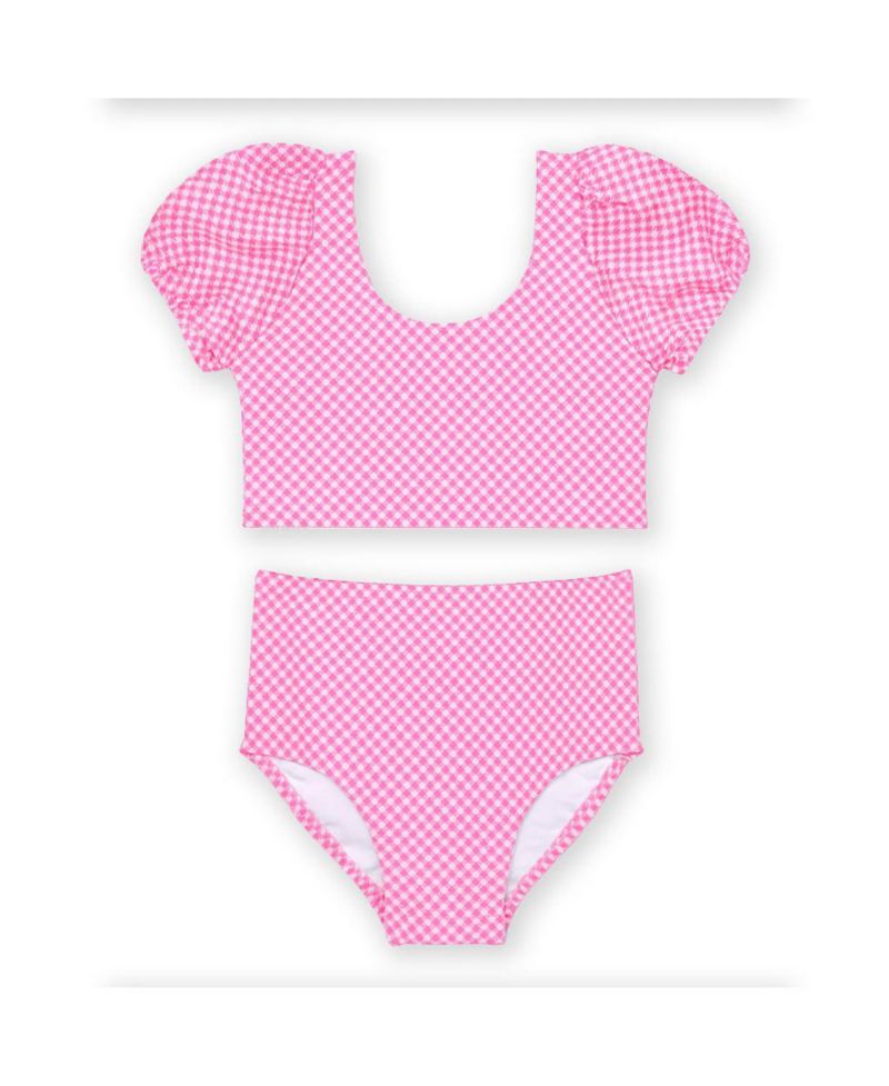 Big Girls Gingham Puff Sleeve Bikini