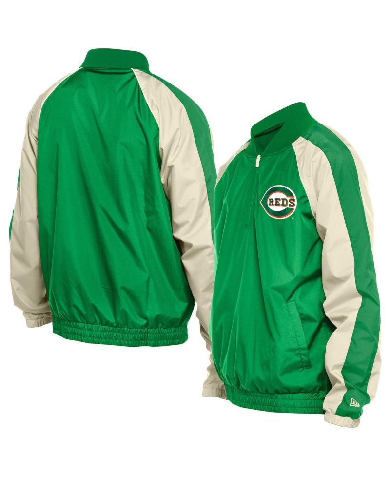 Men's Kelly Green Cincinnati Reds Ripstop Raglan Quarter-Zip Hoodie Windbreaker Jacket