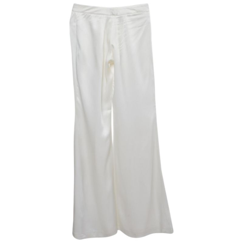 Women's White Satin Flared High Rise Trousers