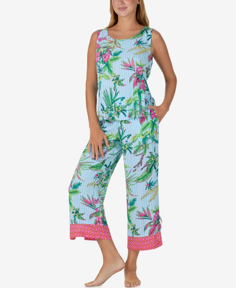 Women's Sleeveless Cami Top and Crop Pant, 2-Piece Pajama Set