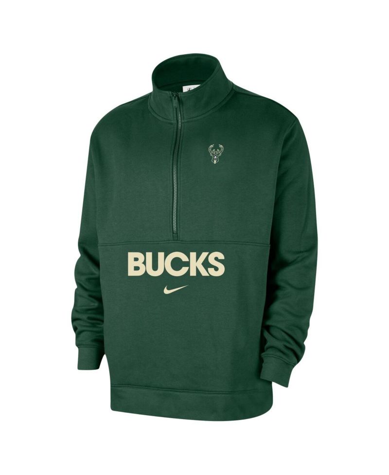 Men's Hunter Green Milwaukee Bucks Courtside Club Half-Zip Jacket
