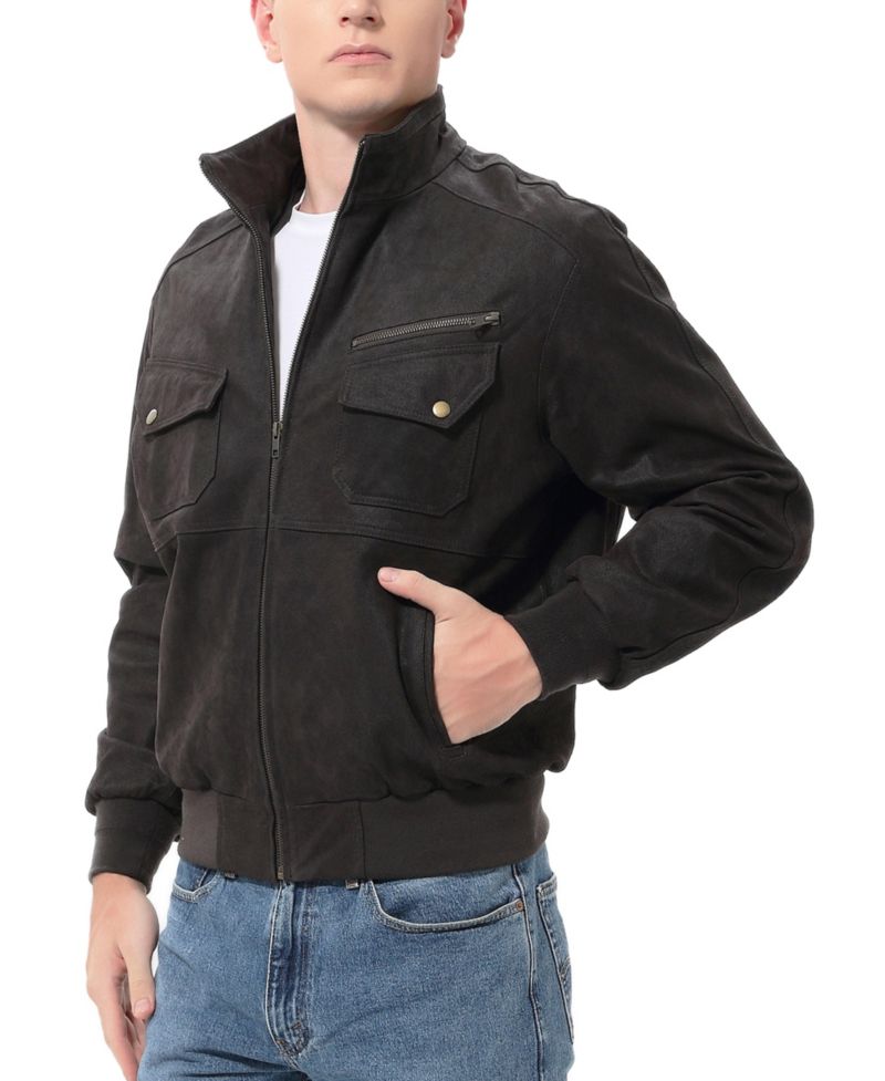 Men's Civic Distressed Leather Bomber Jacket