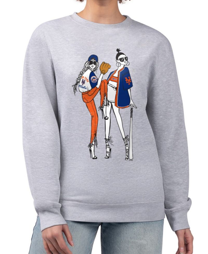 Women's Heather Gray New York Mets Baseball Girls Fleece Pullover Sweatshirt