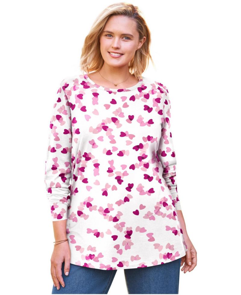Plus Size Perfect Printed Long-Sleeve Crewneck Tee