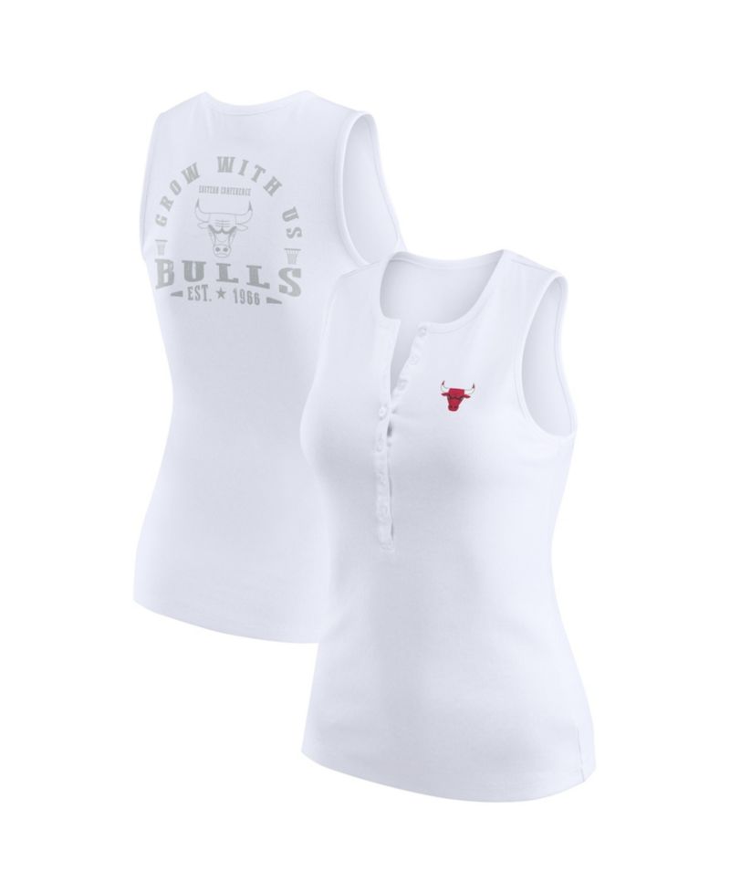 Women's White Chicago Bulls Rib-Knit Henley Tank Top