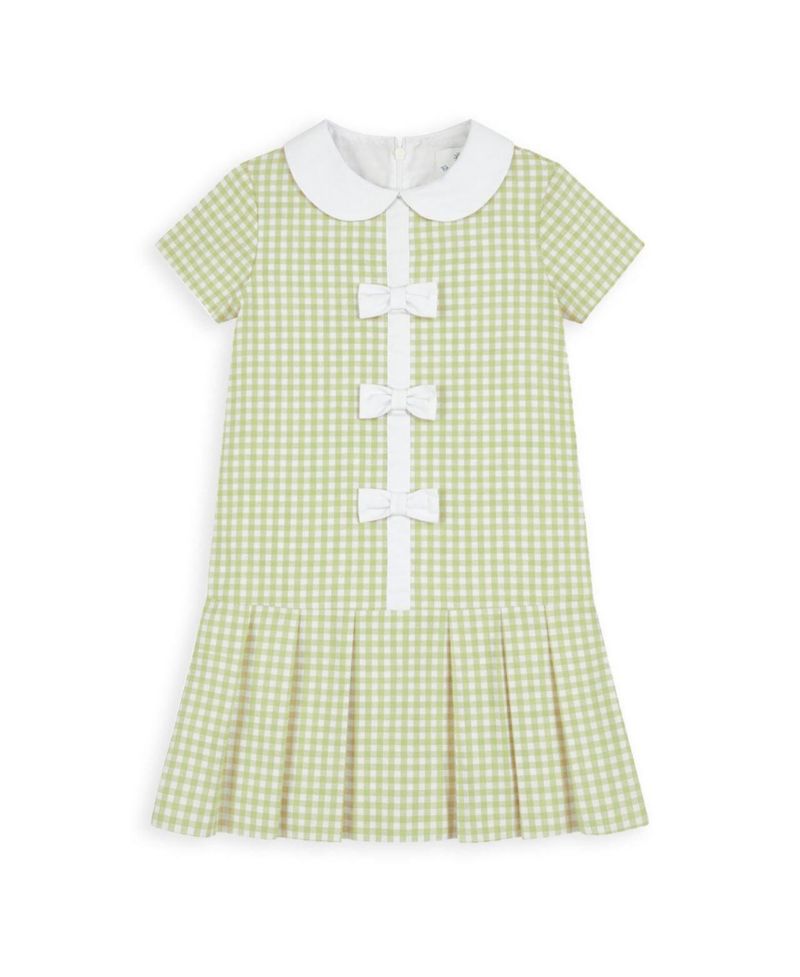 Girls (4-6X) Check Dress with Pleated Skirt And Bows