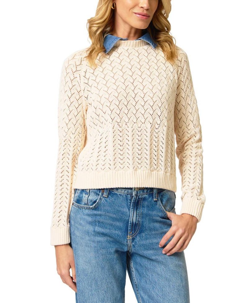 Women's Hazel Denim Collared Pointelle Sweater