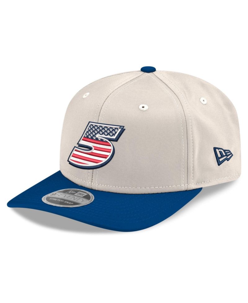 Men's Beige/Royal Kyle Larson 9SEVENTY Flag Stretch-Snap Hat