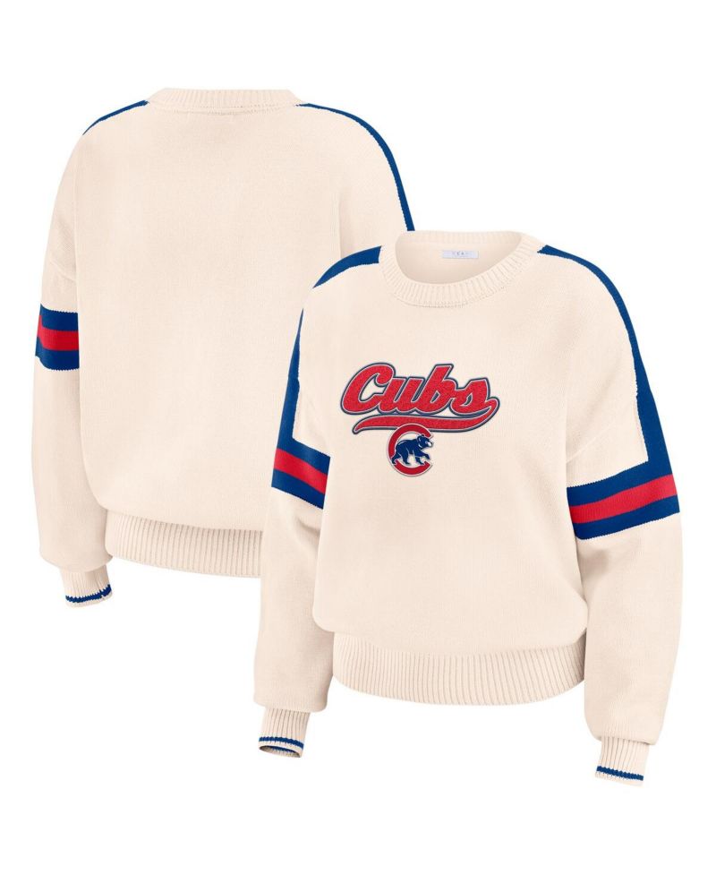 Women's Cream Chicago Cubs Stripe Pullover Sweater