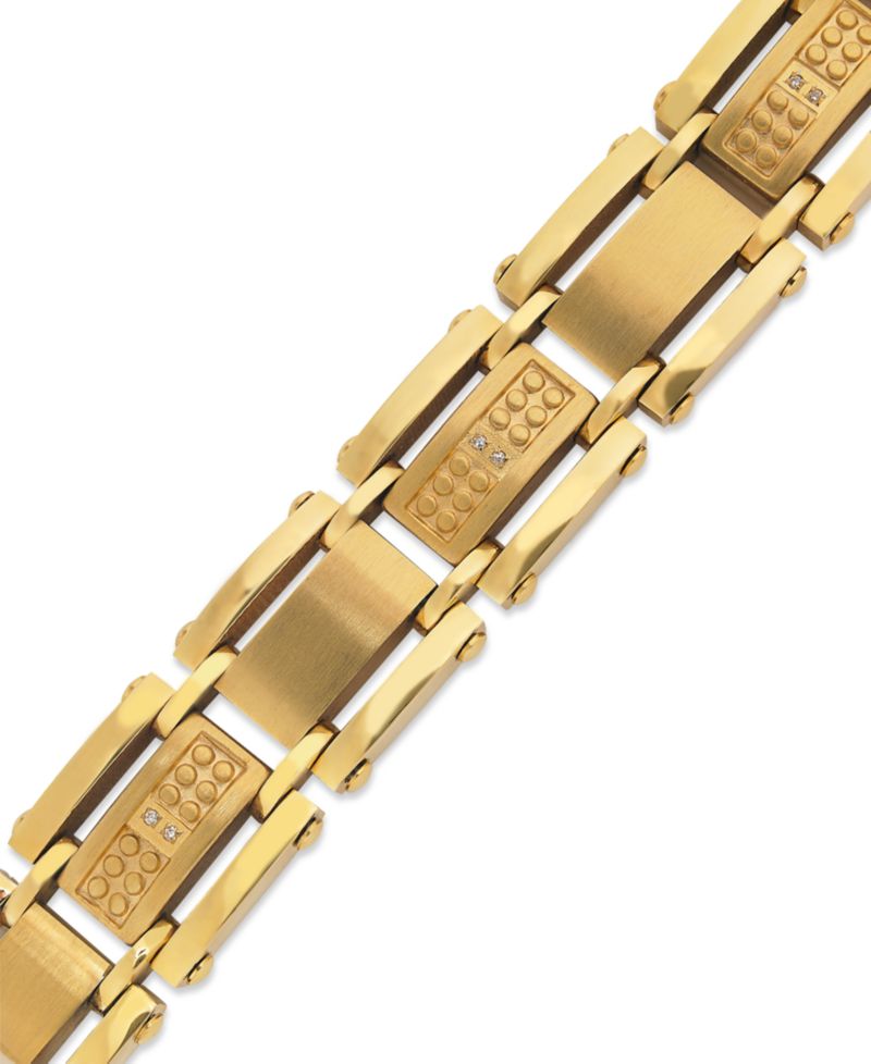 Men's Single-Cut Diamond Bracelet in Stainless Steel and Yellow Ion-Plated (1/10 ct. t.w.)