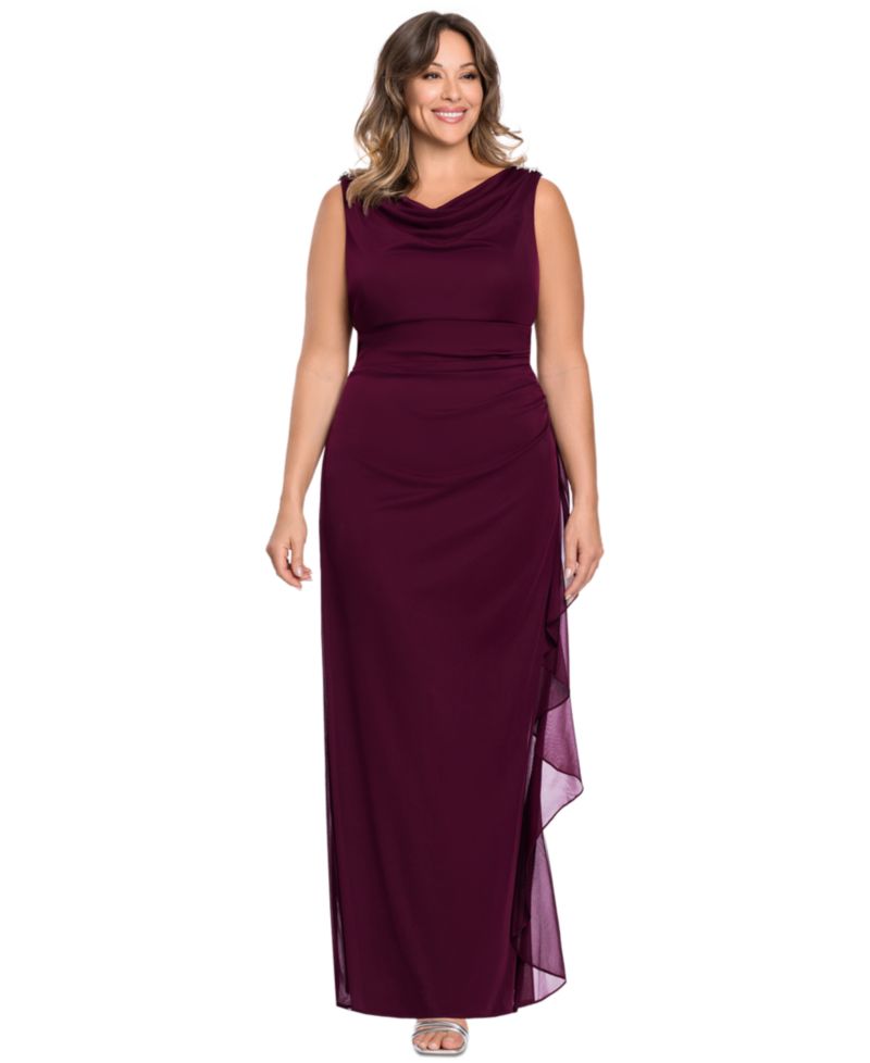 Women's Ruffle Side Cowl Neck Ball Gown