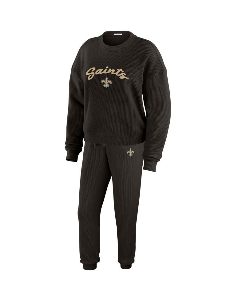 Women's Black New Orleans Saints Knitted Tri-Blend Long Sleeve T-Shirt Pants Lounge Set