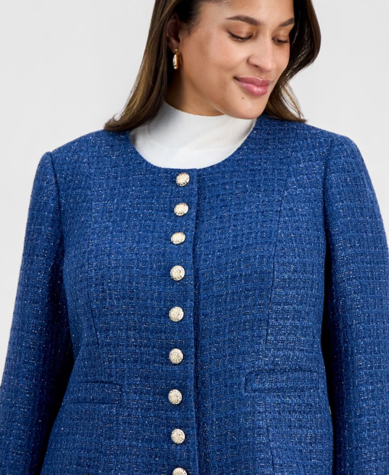 ASL Plus Button-Front Boucle Jacket