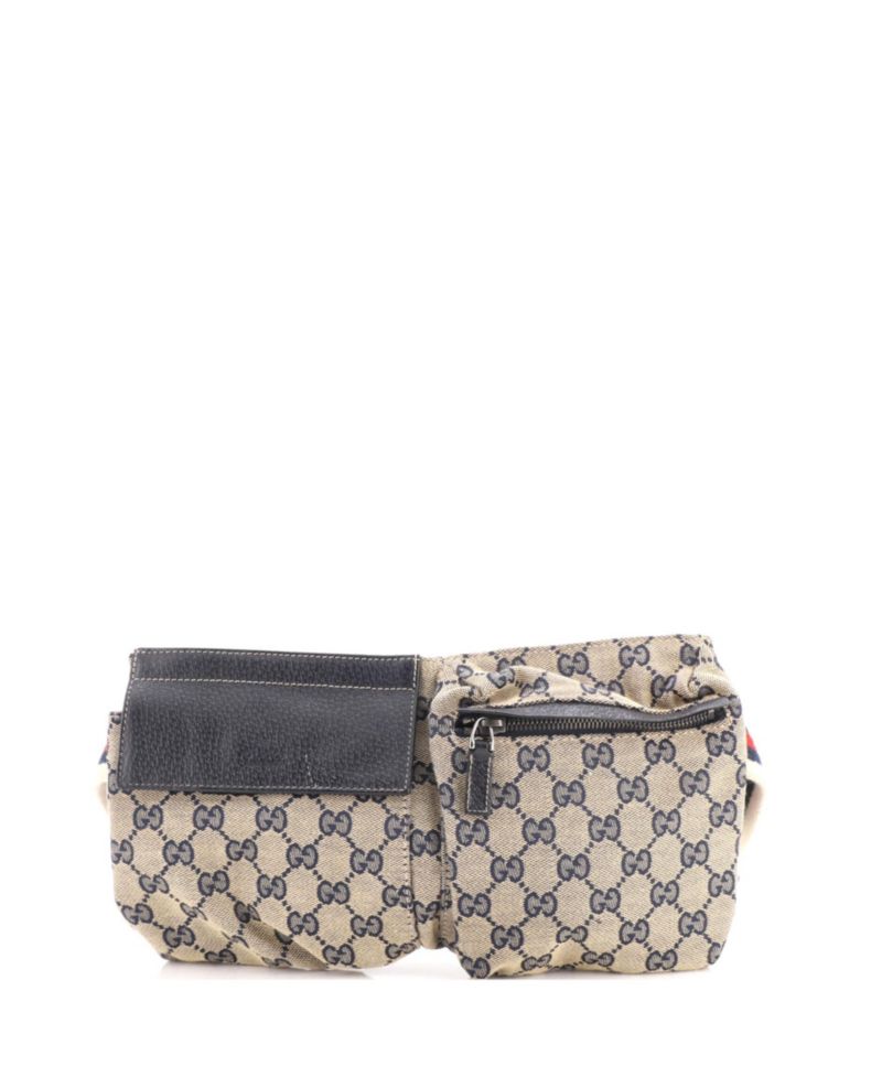 Small Vintage Double Belt Bag GG Canvas with Leather
