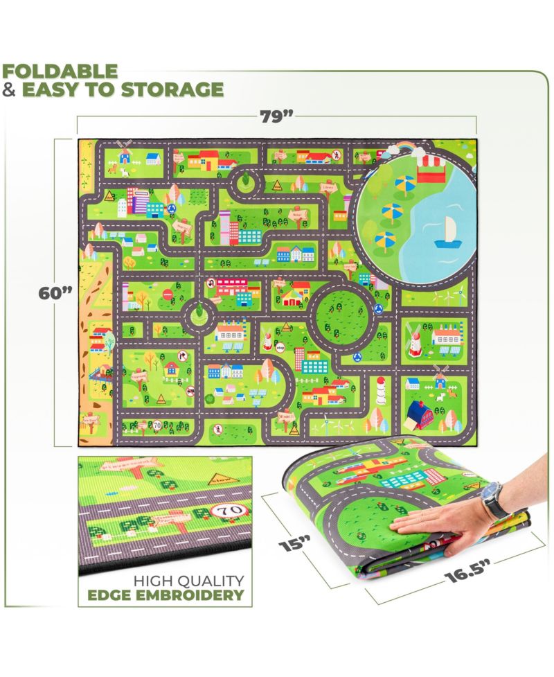 60"x79" City Roads Themed Washable Rug for Kids - For playrooms, classrooms, and bedrooms