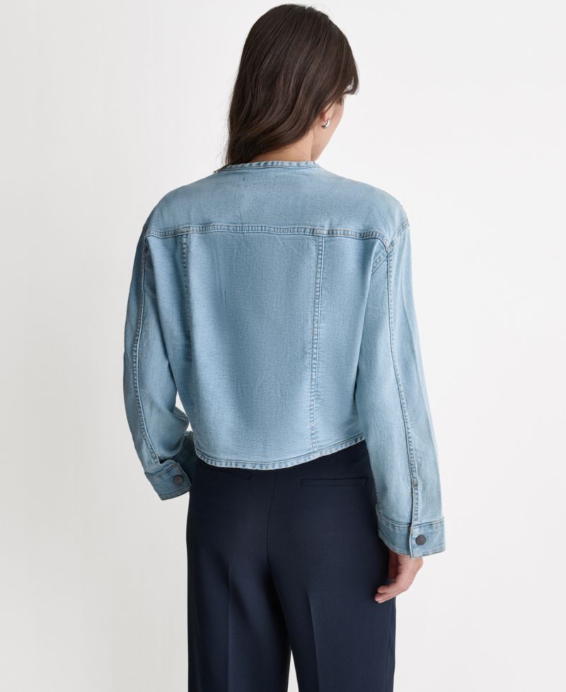 Women's Boxy Crewneck Button-Front Denim Jacket