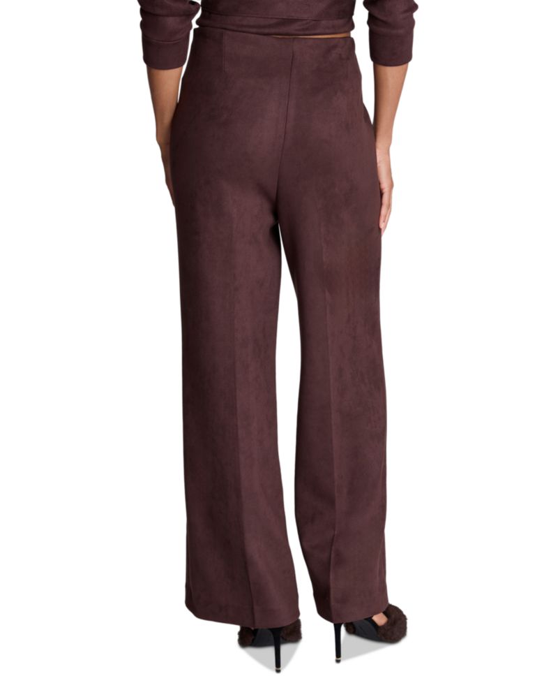 Women's Faux Suede High Rise Pull on Hollywood Waist Wide Leg Pant