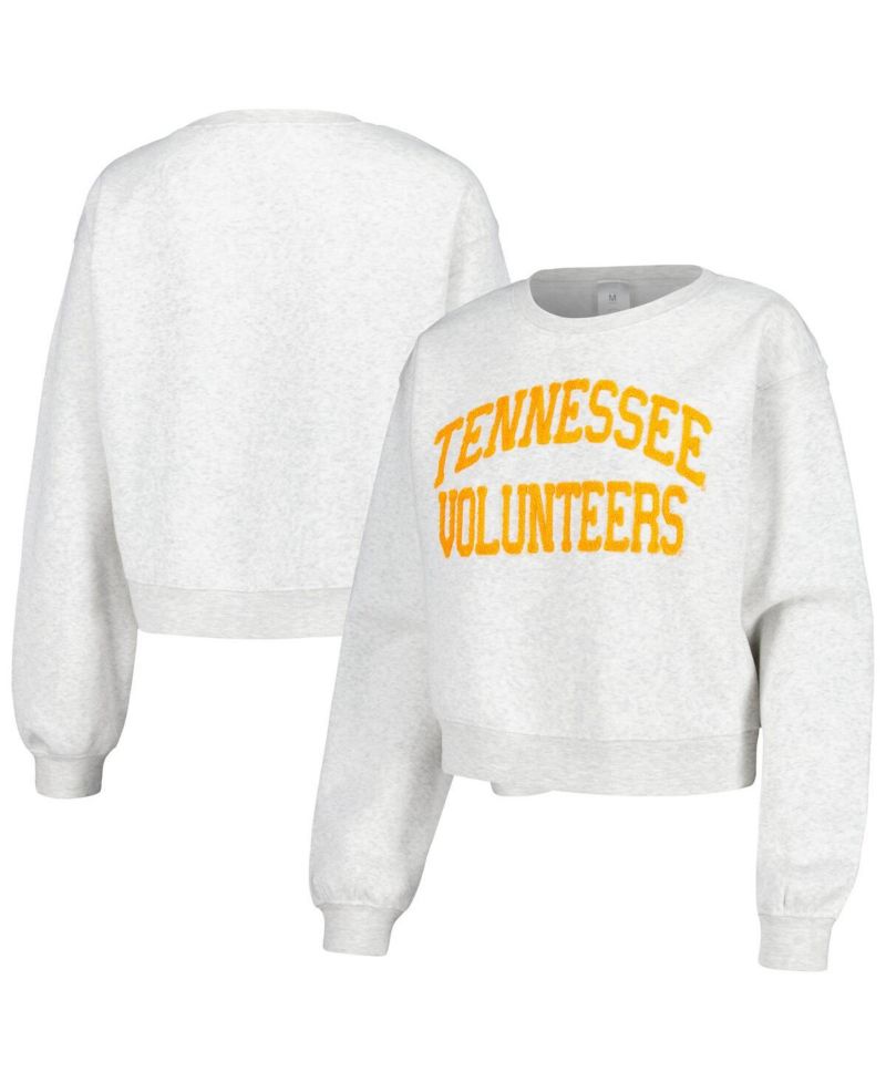 Women's Oatmeal Tennessee Volunteers Core Chenille Cropped Pullover Sweatshirt